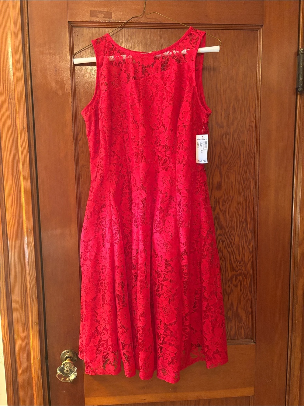 dressbarn Red Lace Sleeveless Fit-and-Flare Dress